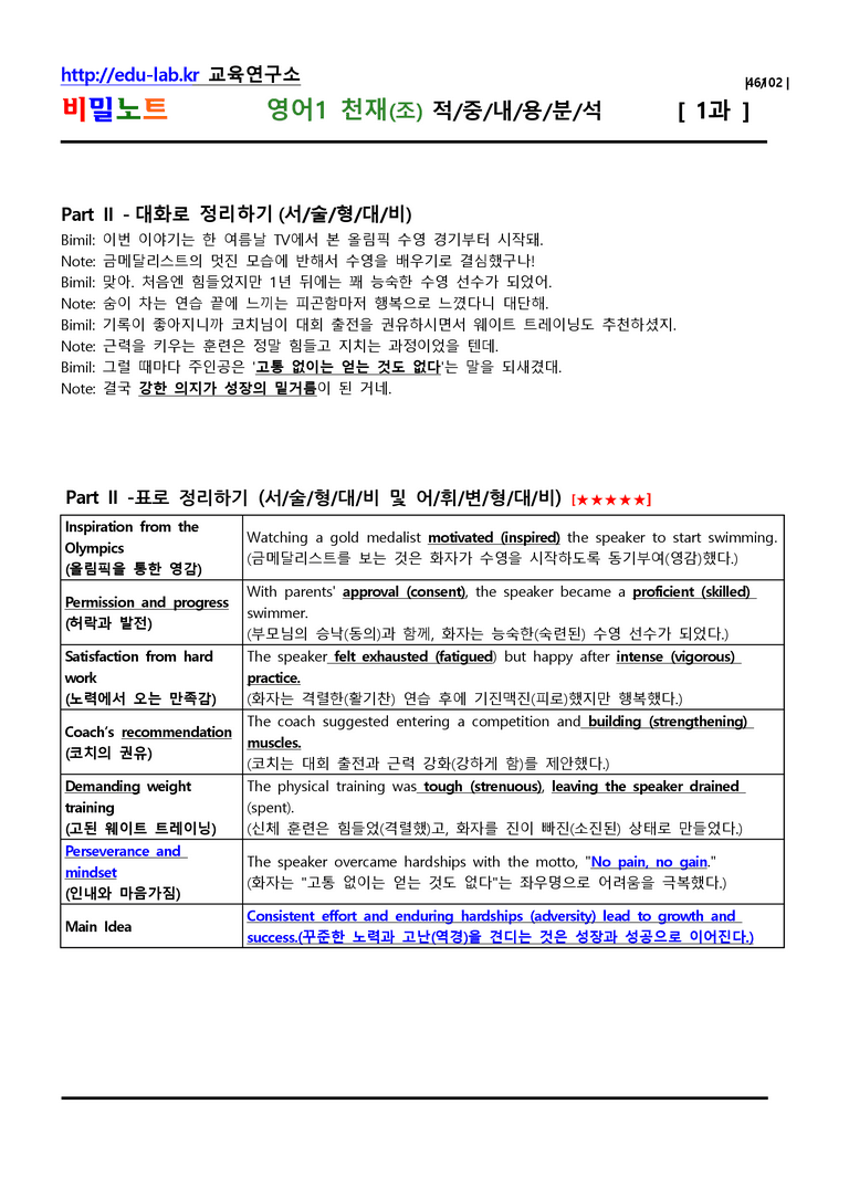 [강사용] 영어1 천재(조) 1과 적중지문분석 & 출제포인트를 잡아라 by 비밀노트_preview_46