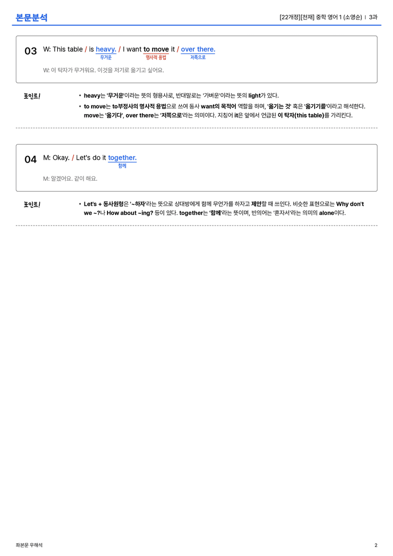 [천재] 중학 영어 1 (소영순) 3과 본문분석_preview_2
