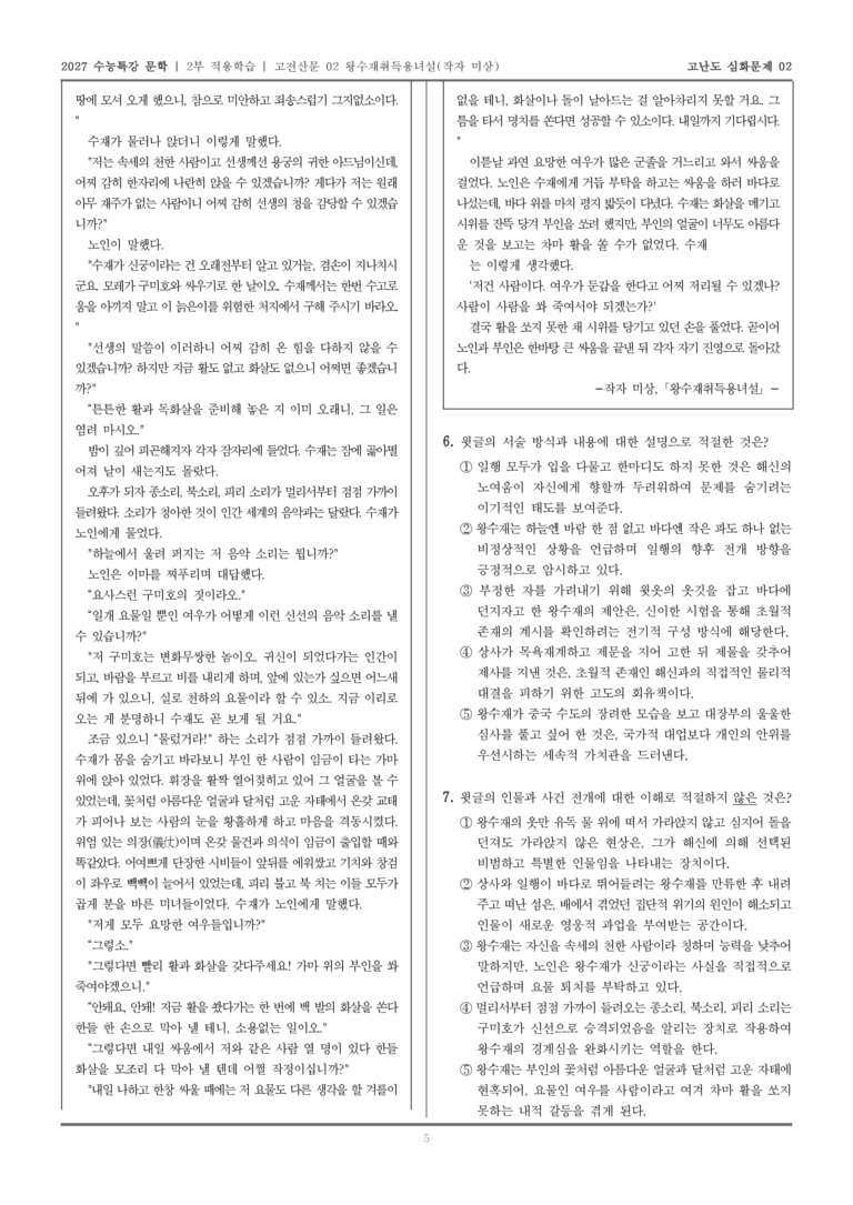 [2027 수능특강 문학] 적용학습 고전산문 02 왕수재취득용녀설_고난도심화문제02_preview_5