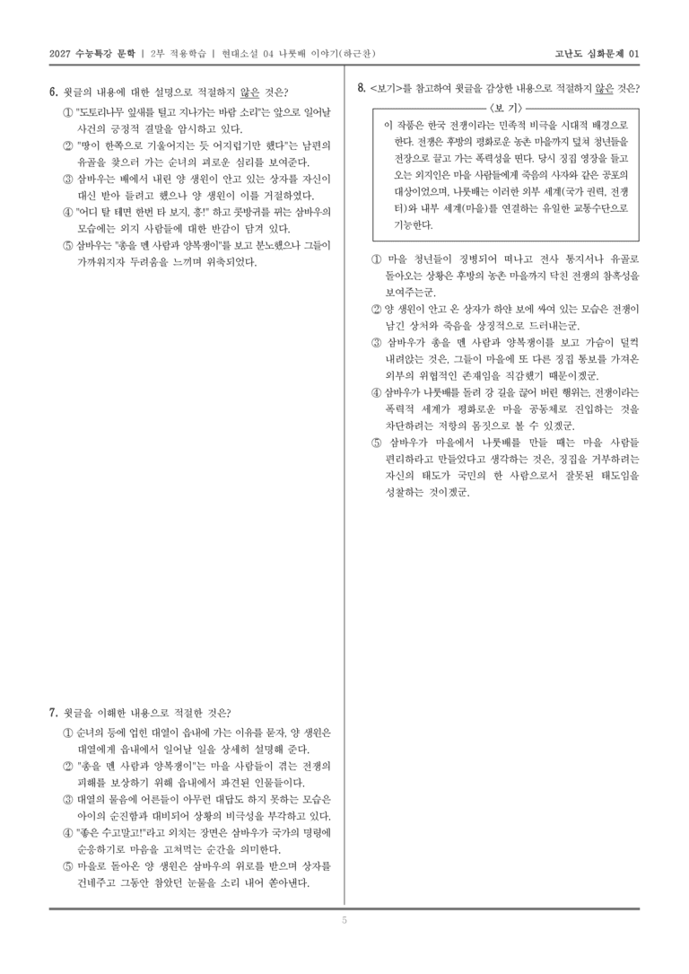 [2027 수능특강 문학] 적용학습 현대소설 04 나룻배 이야기_고난도심화문제01_preview_5