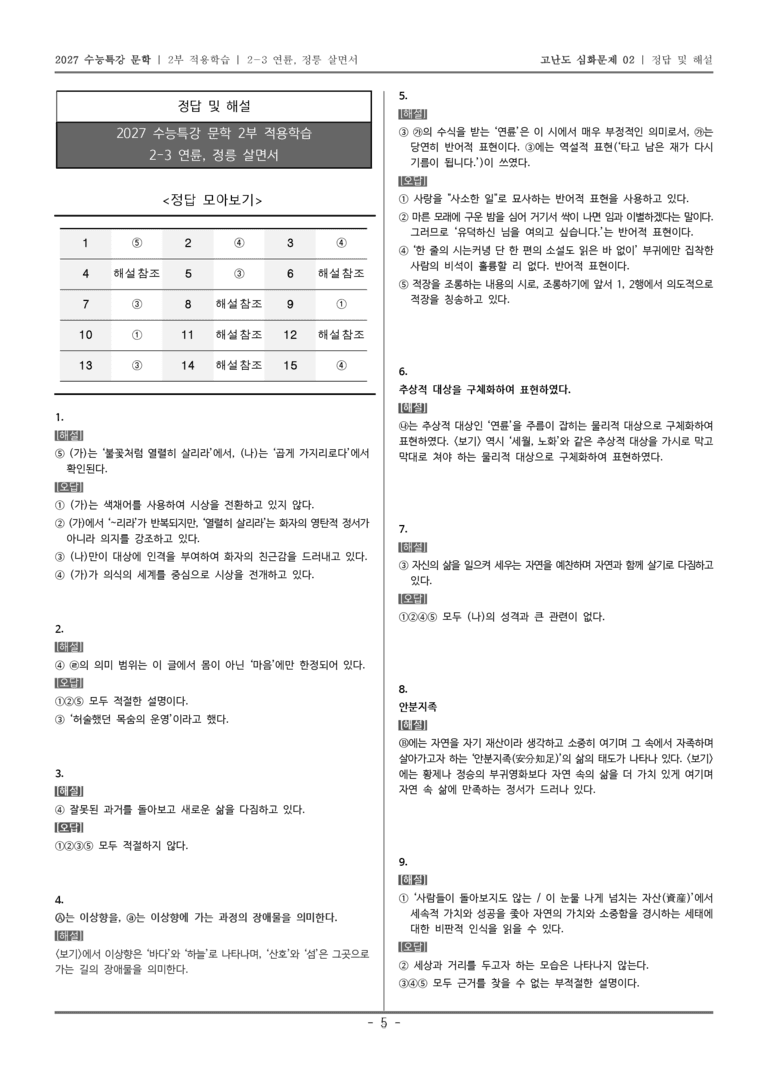 [2027 수능특강 문학] 적용학습 현대시 03 연륜, 정릉 살면서_고난도 심화문제02_preview_5