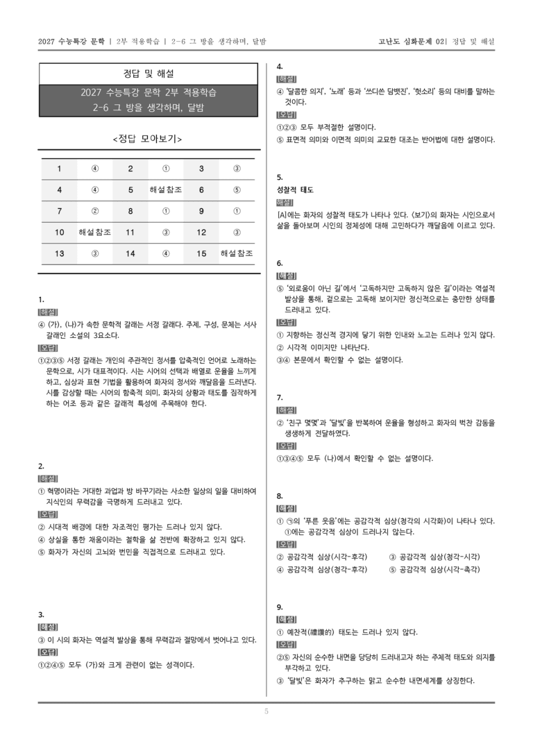 [2027 수능특강 문학] 적용학습 현대시 06 그 방을 생각하며, 달밤_고난도 심화문제02_preview_5