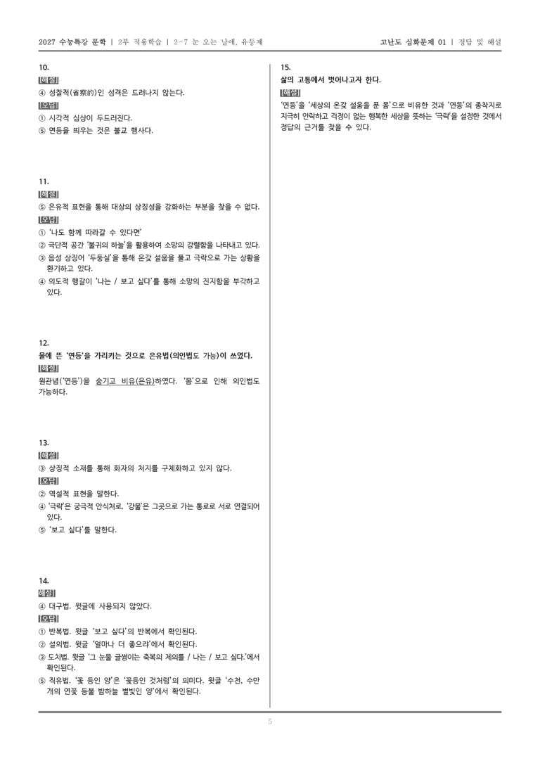 [2027 수능특강 문학] 적용학습 현대시 07 눈 오는 날에, 유등제_고난도 심화문제01_preview_5