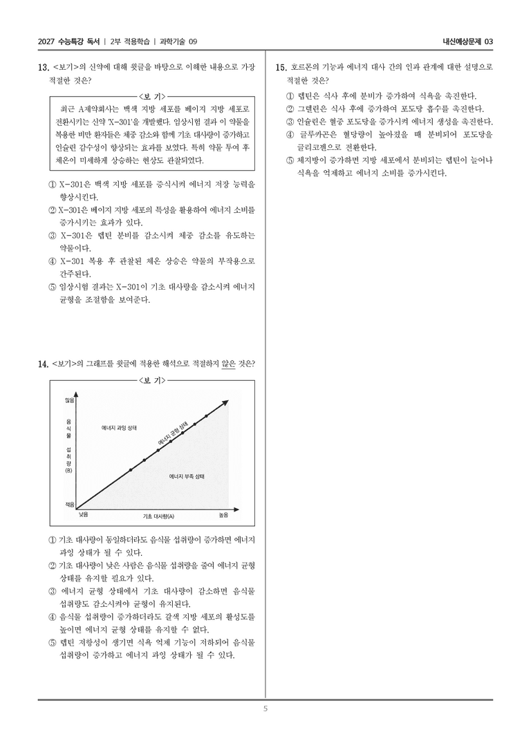 [2027 수능특강 독서] 적용학습 과학기술 09 인체 내 에너지 대사와 항상성_내신예상문제03_preview_5