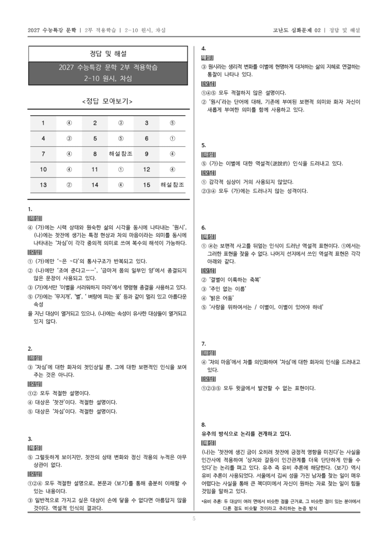 [2027 수능특강 문학] 적용학습 현대시 10 원시, 차심_고난도 심화문제02_preview_5
