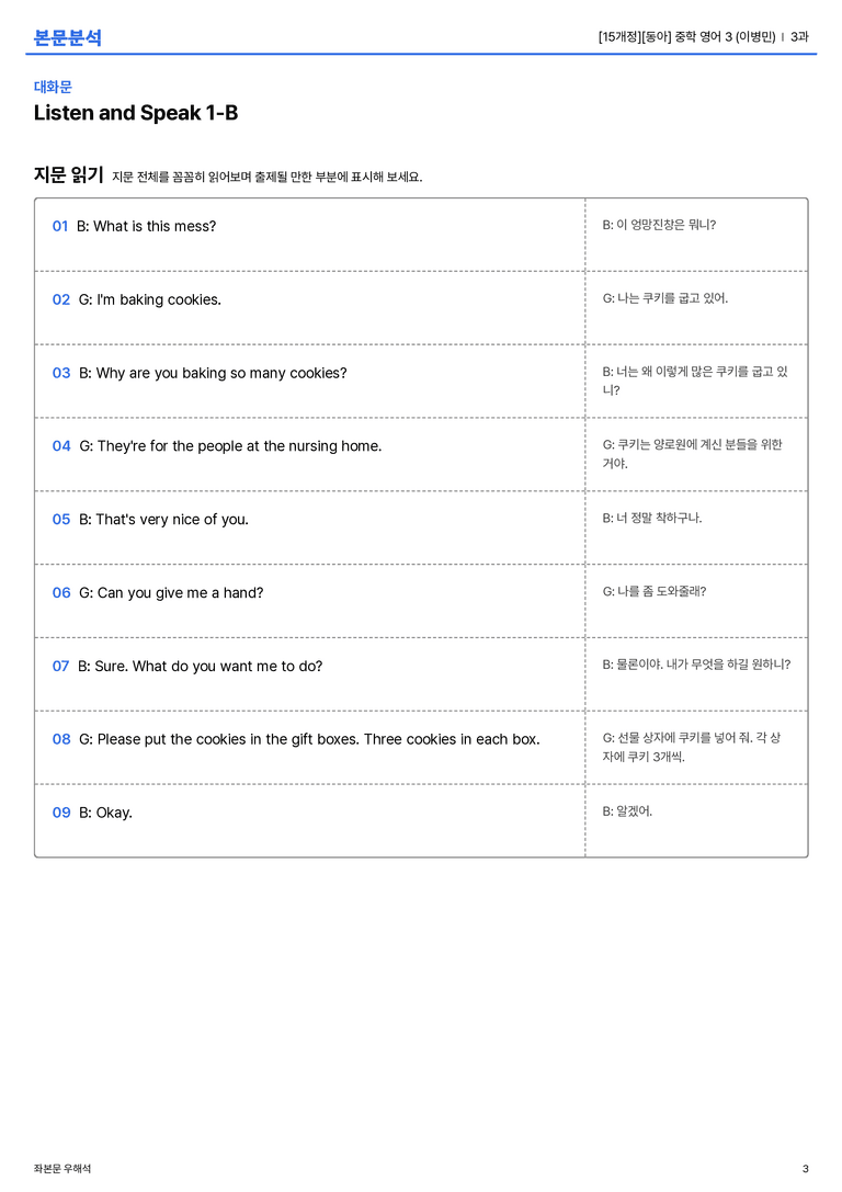 [동아] 중학 영어 3 (이병민) 3과 본문분석_preview_3