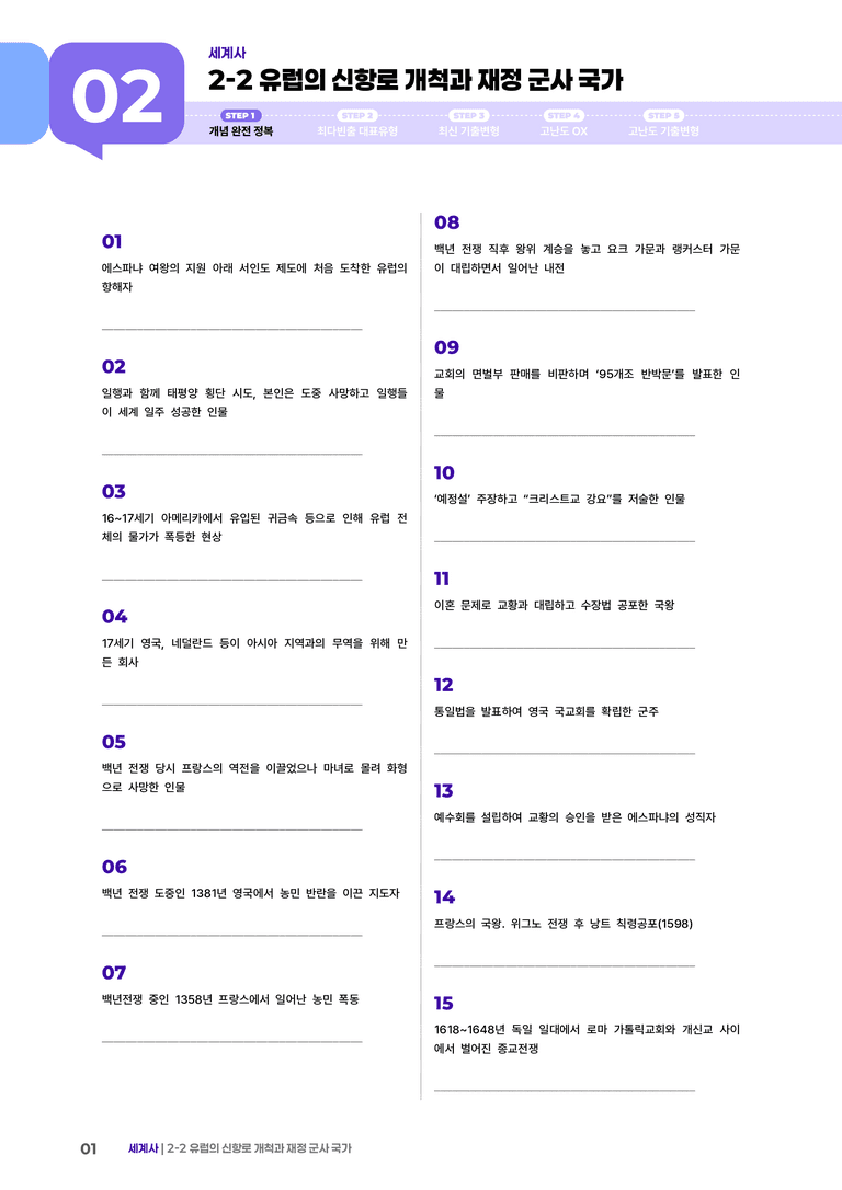 2-2 유럽의 신항로 개척과 재정 군사 국가 | STEP1 개념확인문제 _preview_1