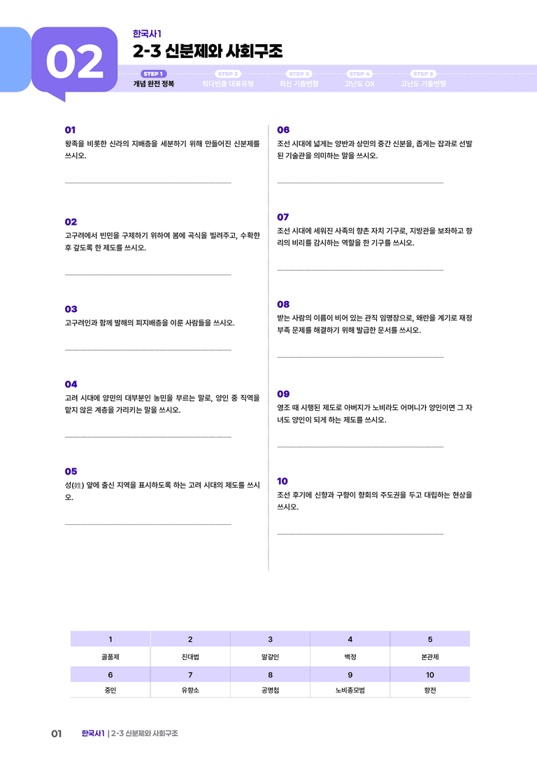 2-3 신분제와 사회구조 | STEP1 개념확인문제 _preview_1