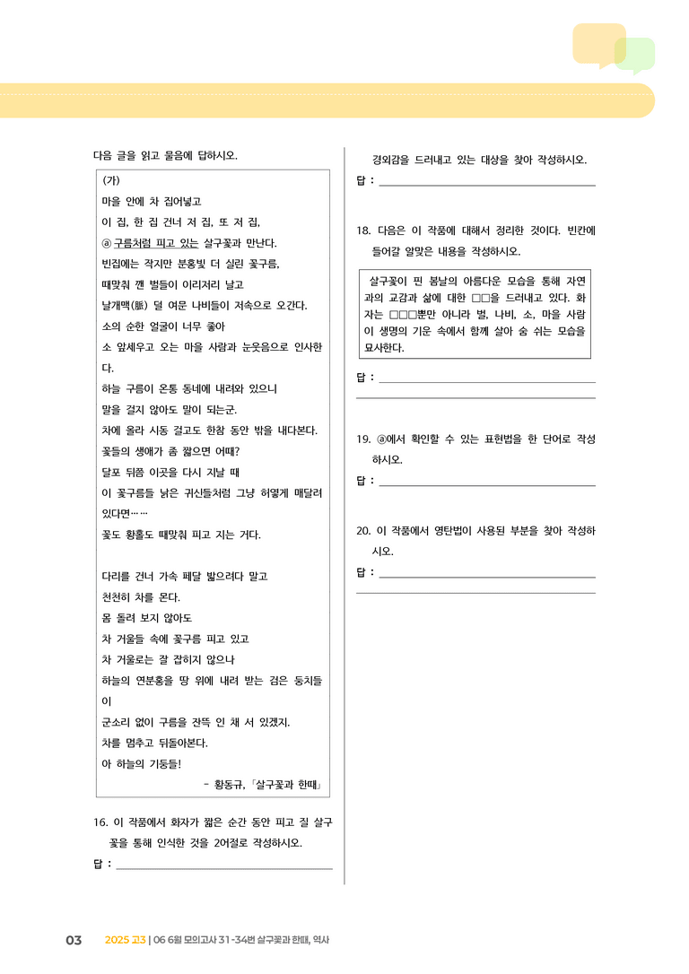 [고3] 2025 모의고사 6월 | 31-34번 살구꽃과 한때, 역사_기출 적중 문제_preview_3