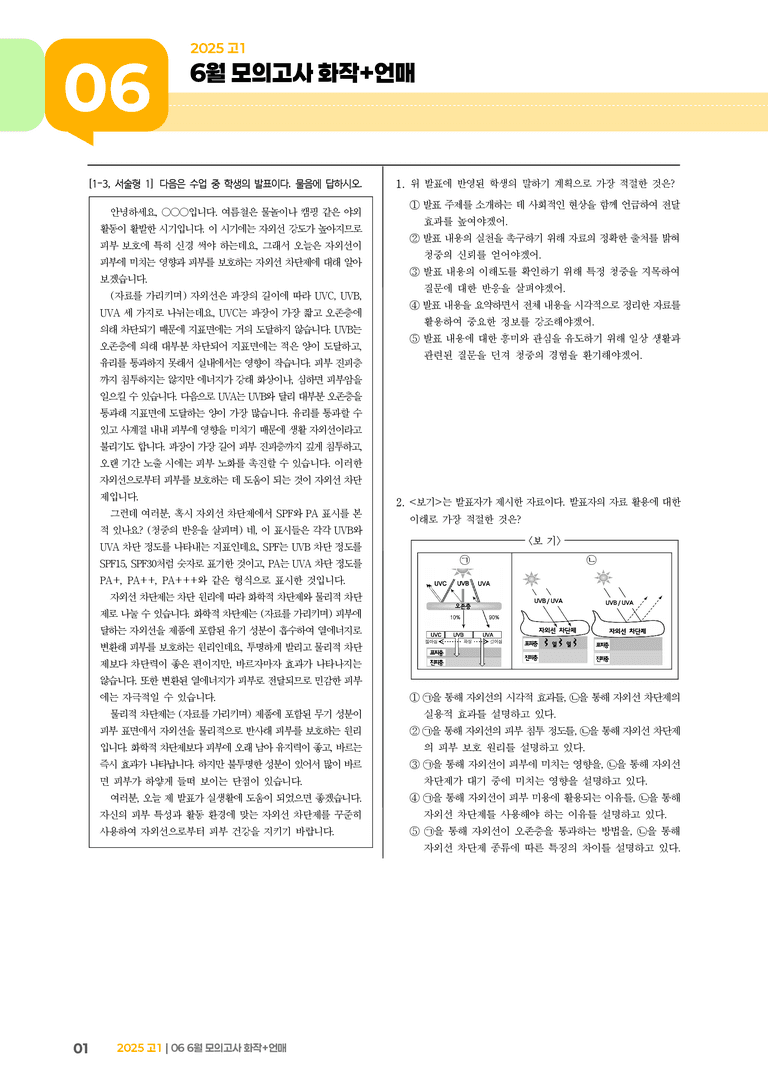 [고1] 2025 모의고사 6월 | 화작+언매_기출 적중 문제01_preview_1