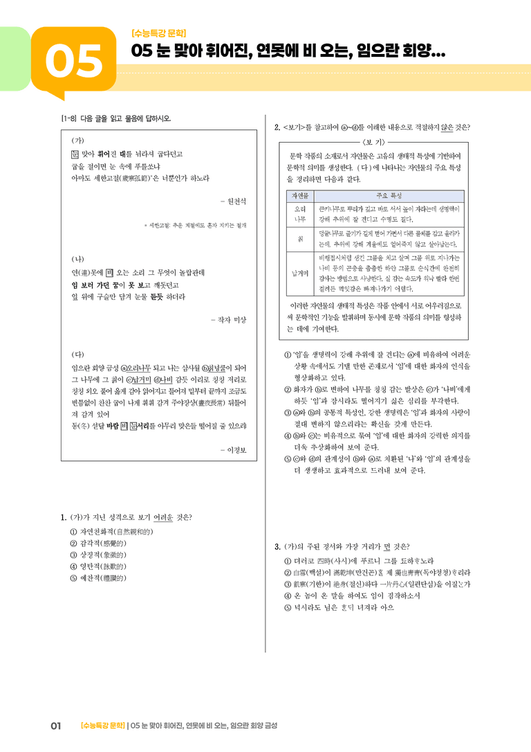 05 눈 맞아 휘어진 대를, 연못에 비 오는 소리, 임으란 회양 금성 오리나무 되고_고난도 심화문제01_preview_1