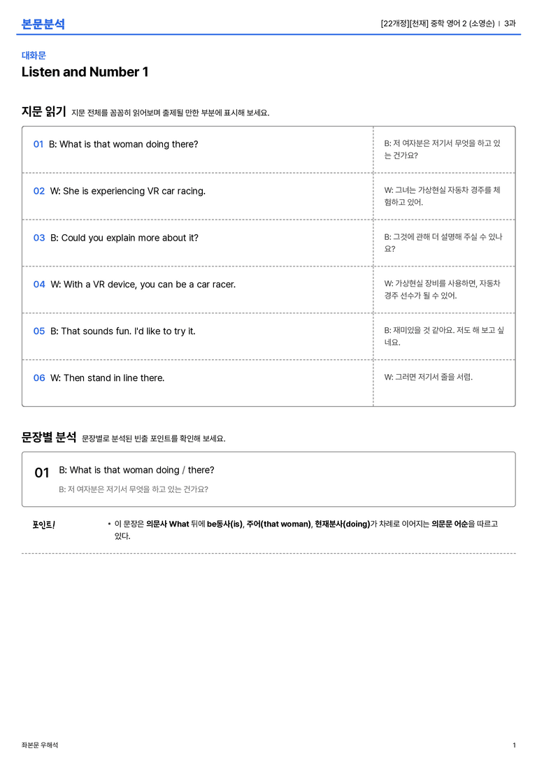 [천재] 중학 영어 2 (소영순) 3과 본문분석_preview_1