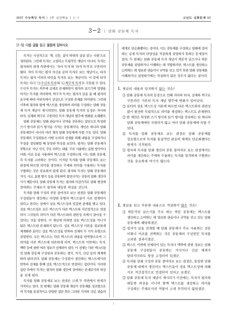 [2027 수능특강 독서] 실전학습 05 담화 공동체 독자_고난도심화문제02_preview_1