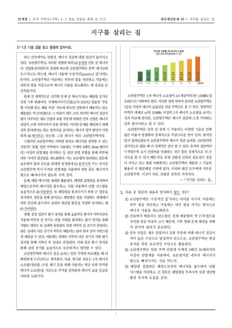 [22개정] 독서와 작문 지학사(서) 4-1 지구를 살리는 집_내신예상문제02_preview_1