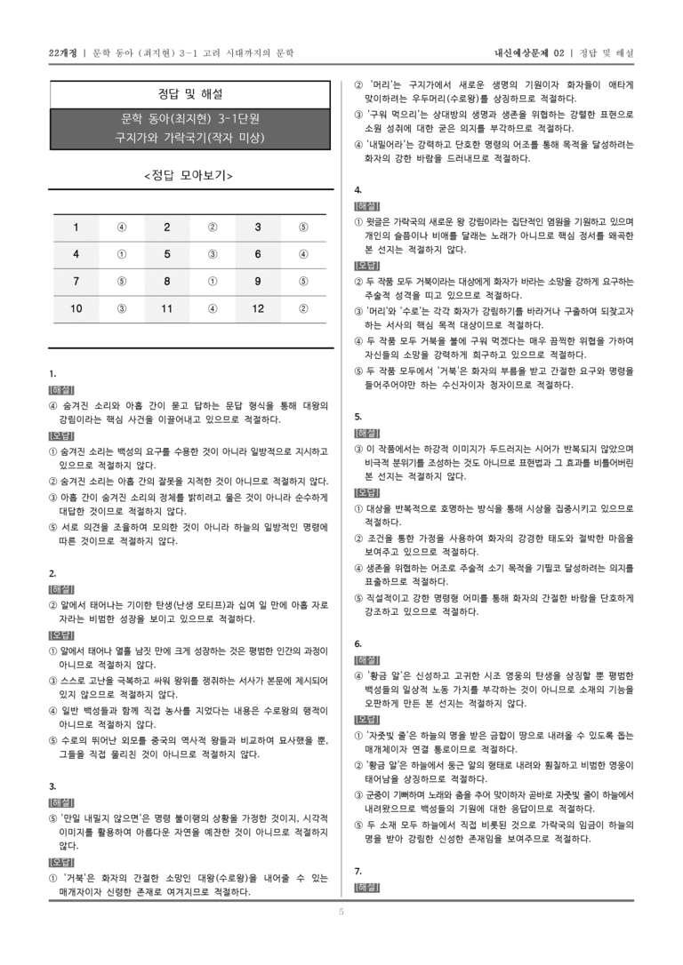[22개정] 문학 동아(최) 3-1-(1) 구지가와 가락국기_내신예상문제02_preview_5