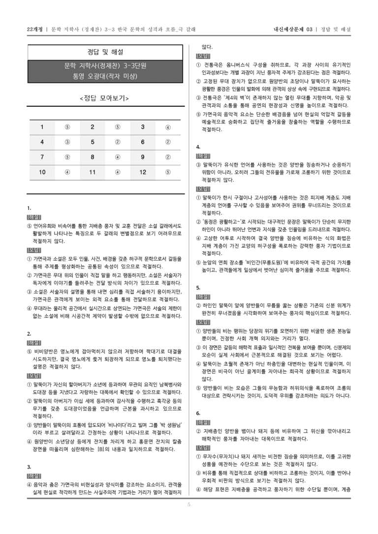 [22개정] 문학 지학사(정) 3-3-(1) 통영 오광대_내신예상문제03_preview_5
