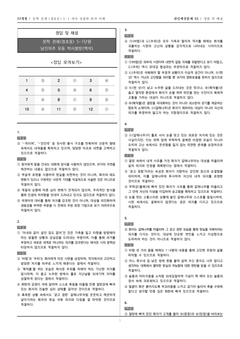 [22개정] 문학 천재(정) 5-1-(1) 남신의주 유동 박시봉방_내신예상문제03_preview_5