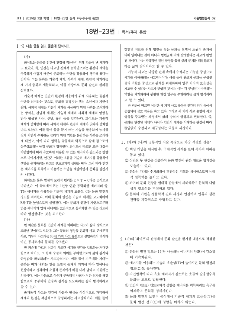[고1] 2026년 3월 학평 18-23번 (독서 주제 통합)_기출변형문제02_preview_1