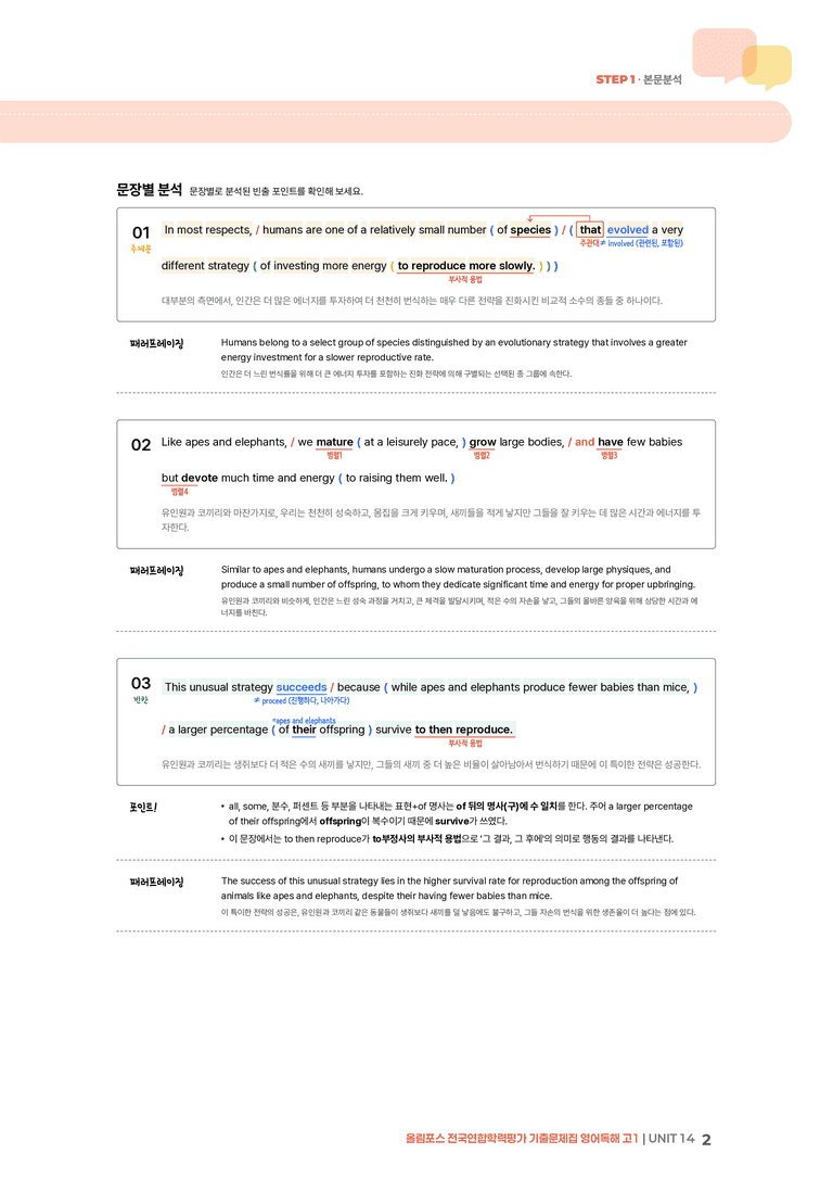 올림포스 기출문제집 영어독해 고1 UNIT 14 | STEP1 본문분석_preview_2
