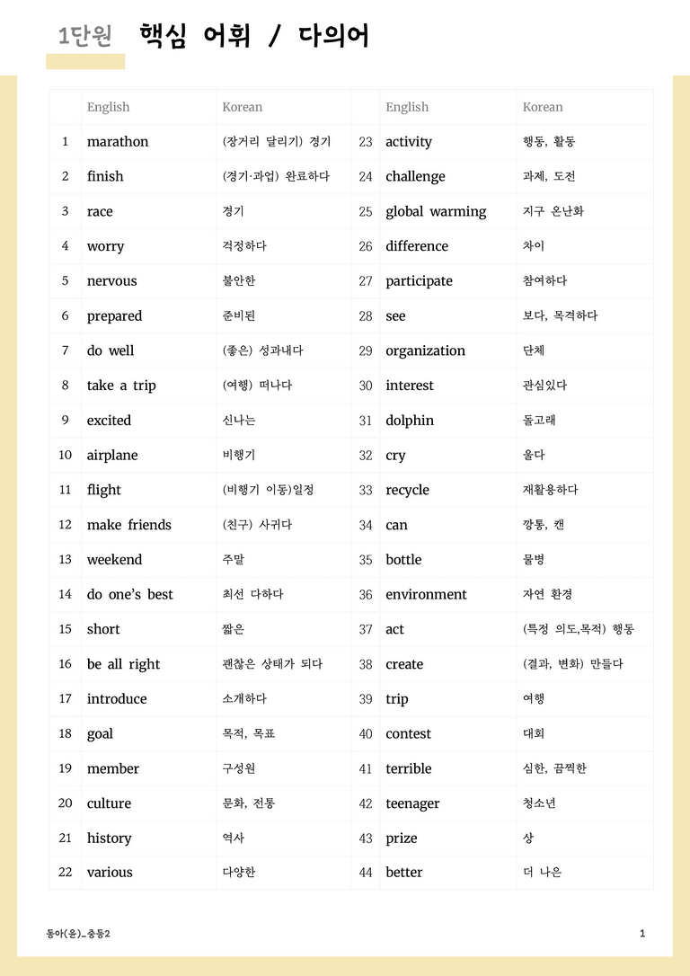 [22개정] 중등2 동아(윤) 워크북 1단원 단어 및 시험지 by Prep UP _preview_1