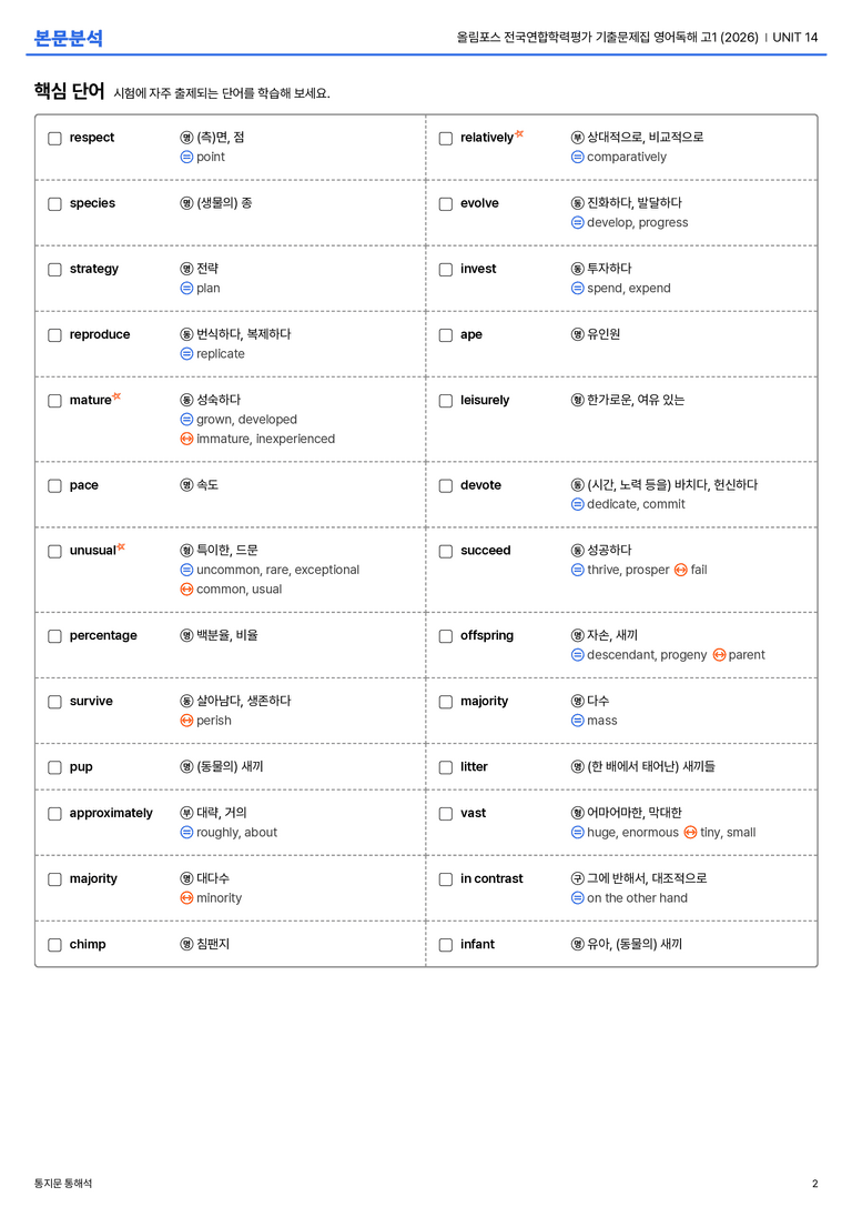 올림포스 전국연합학력평가 기출문제집 영어독해 고1 (2026) UNIT 14 본문분석_preview_2