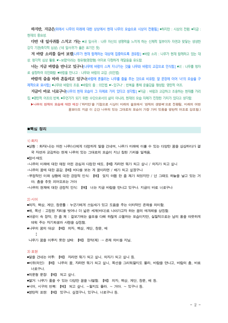 중2-1 (비-박영) 1-1 나무의 꿈 (손택수), 내가 그린 히말라야시다 그림 (성석제) ■(해설•정리)-(23쪽)_preview_2