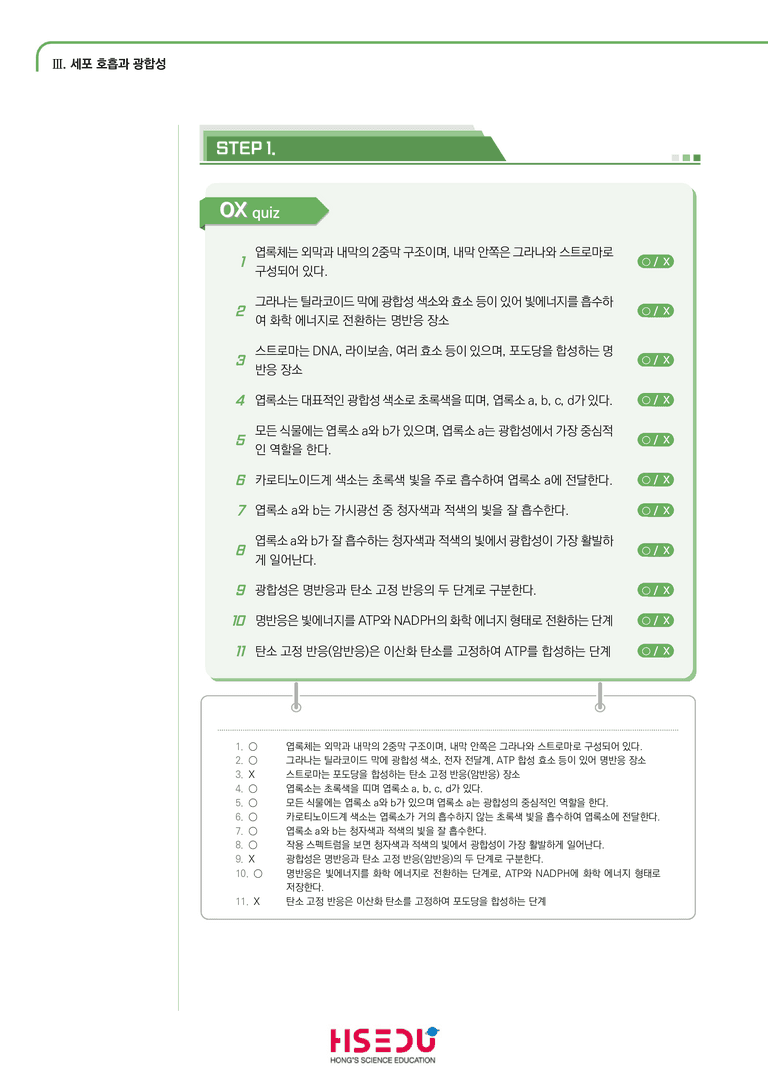 3-3 광합성 | STEP1 개념확인문제(OX)_preview_1
