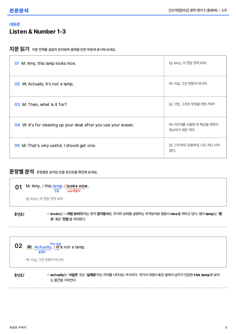  [비상] 중학 영어 2 (황종배) 3과 본문분석_preview_5