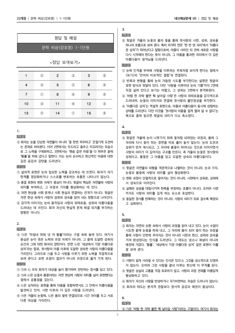[22개정] 문학 비상(강) 1-1 문학의 본질과 미적 기능_내신예상문제05_preview_5