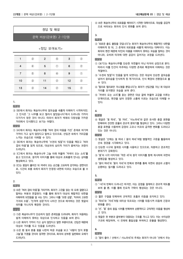 [22개정] 문학 비상(강) 2-1 서정 갈래의 이해_내신예상문제05_preview_5