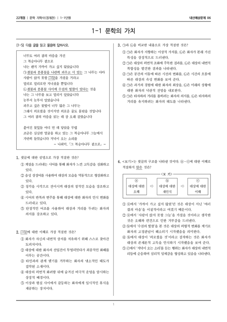 [22개정] 문학 지학사(정) 1-1 문학의 가치_내신예상문제06_preview_1