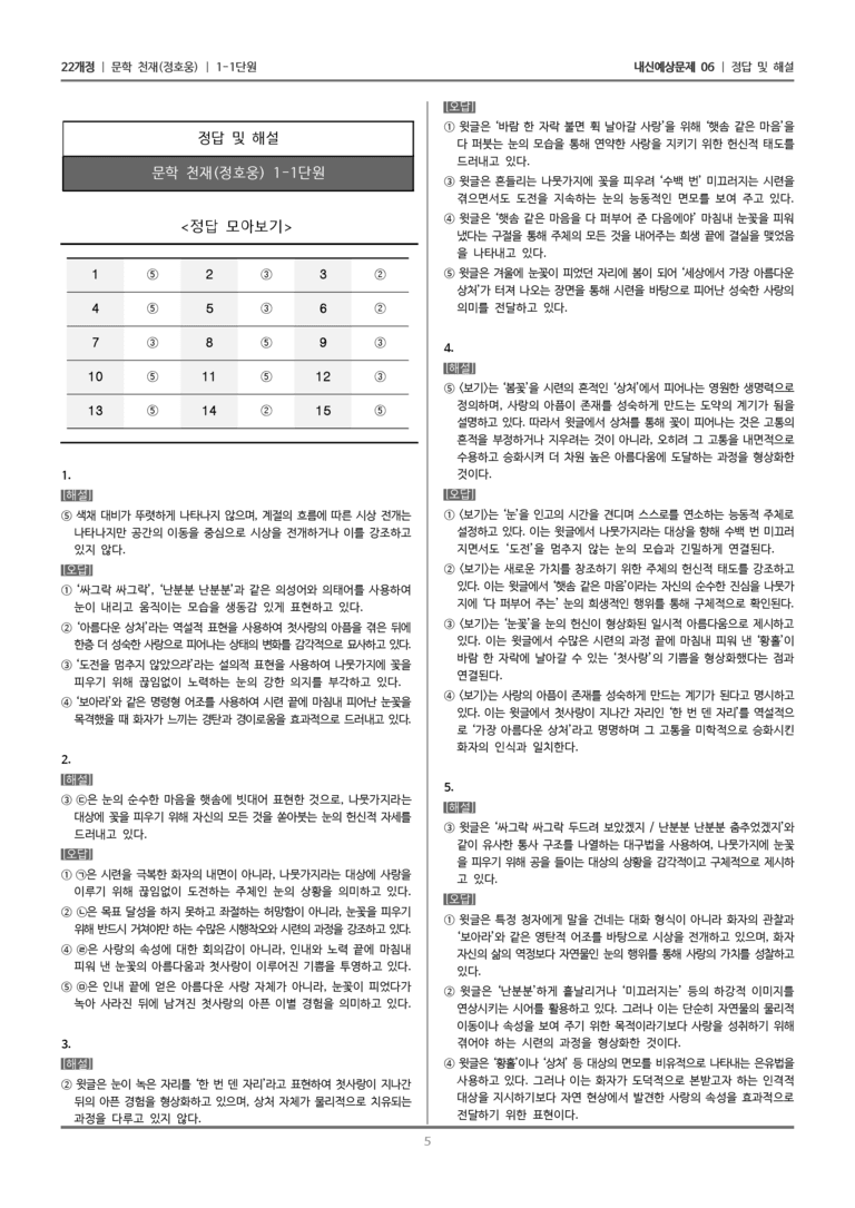 [22개정] 문학 천재(정) 1-1 문학의 미적 가치_내신예상문제06_preview_5