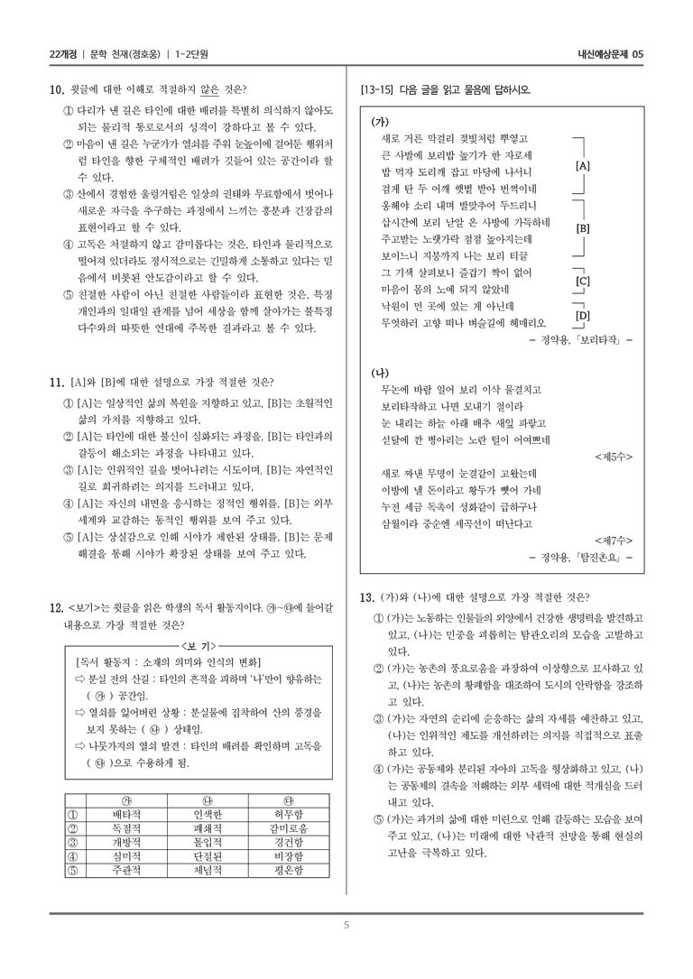 [22개정] 문학 천재(정) 1-2 문학의 인식적·윤리적 가치_내신예상문제05_preview_5