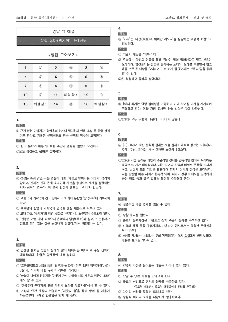 [22개정] 문학 동아(최) 3-1 고려 시대까지의 문학_고난도 심화문제_preview_5