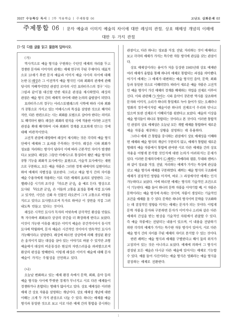 [2027 수능특강 독서] 적용학습 주제통합 06 예술 형식과 매체_고난도심화문제02_preview_1