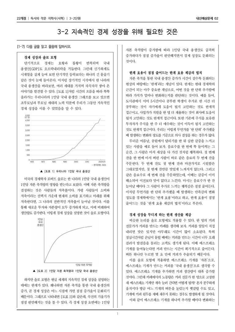 [22개정] 독서와 작문 지학사(서) 3-2-(1) 지속적인 경제 성장을 위해 필요한 것은_내신예상문제02_preview_1