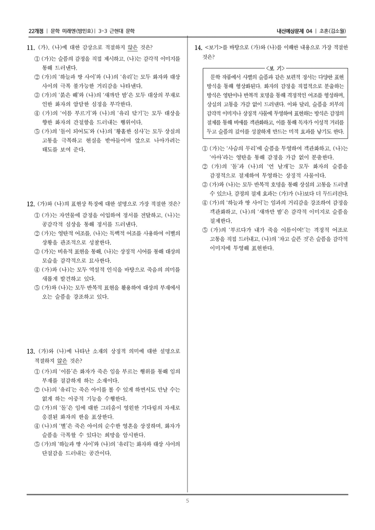[22개정] 문학 미래엔(방) 3-3-(1) 초혼_내신예상문제04_preview_5