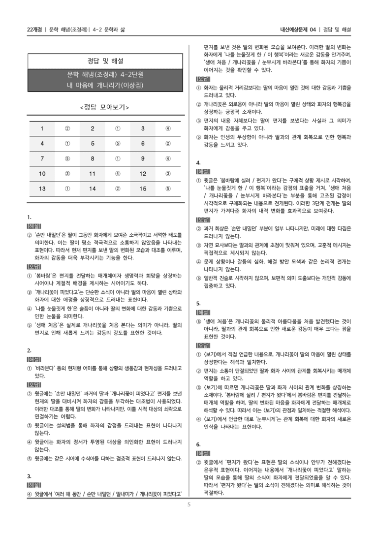 [22개정] 문학 해냄(조) 4-2-(1) 내 마음에 개나리가_내신예상문제04_preview_5