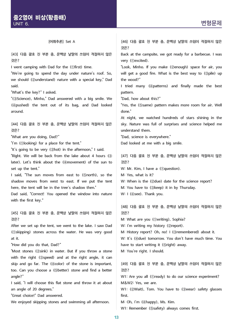 [고난도 객관식 변형문제] 중학 영어 2 비상(황) 6과 변형문제 Set A (140제)_preview_13