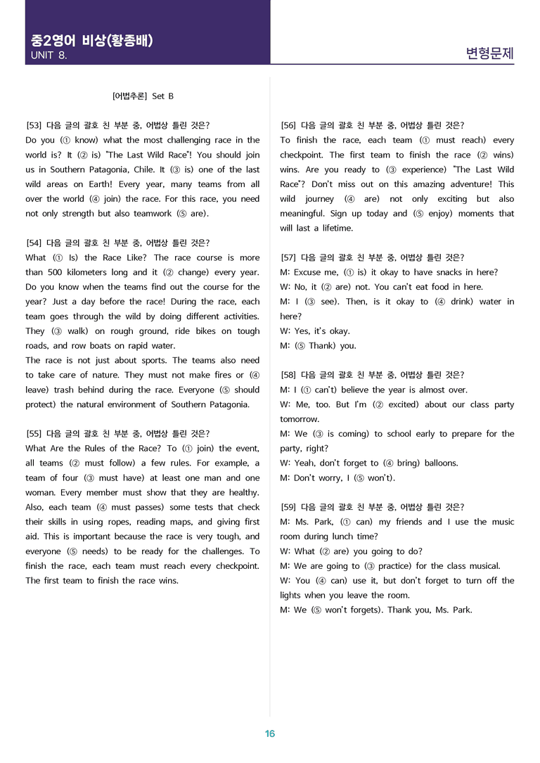 [고난도 객관식 변형문제] 중학 영어 2 비상(황) 8과 변형문제 Set B (130제)_preview_16