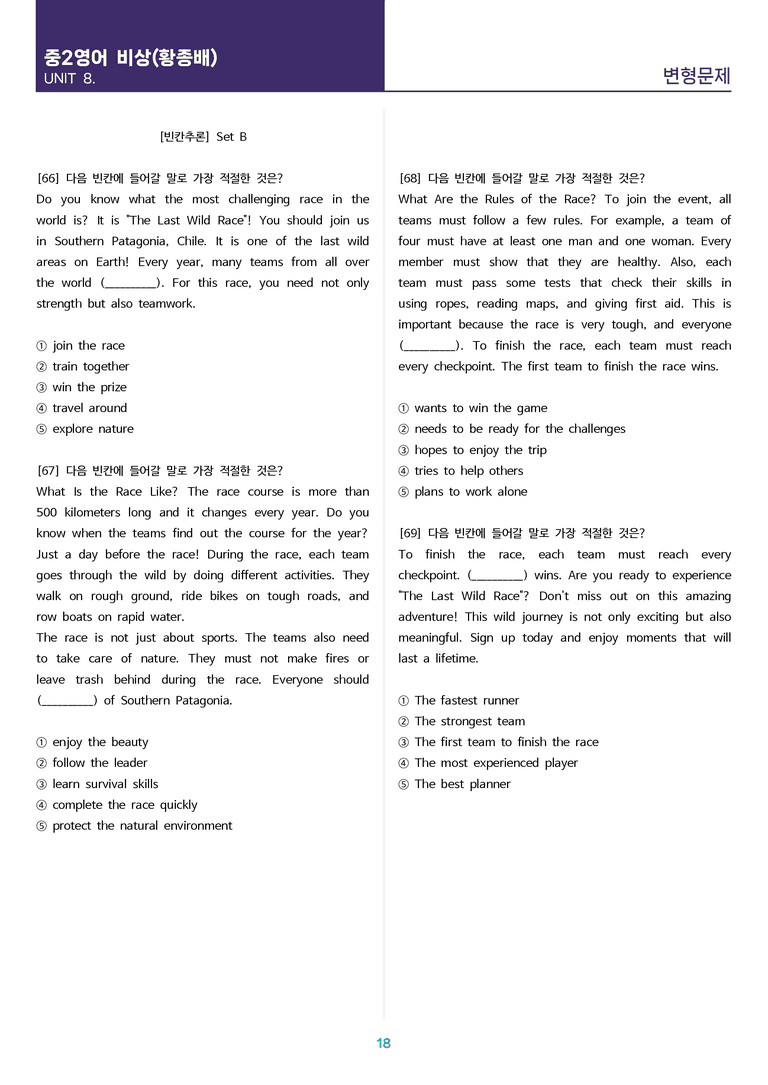 [고난도 객관식 변형문제] 중학 영어 2 비상(황) 8과 변형문제 Set B (130제)_preview_18