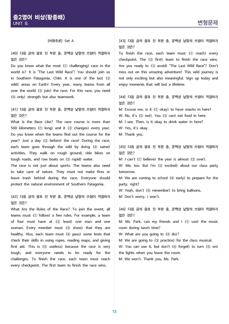 [고난도 객관식 변형문제] 중학 영어 2 비상(황) 8과 변형문제 Set AB 통합본 (260제)_preview_13