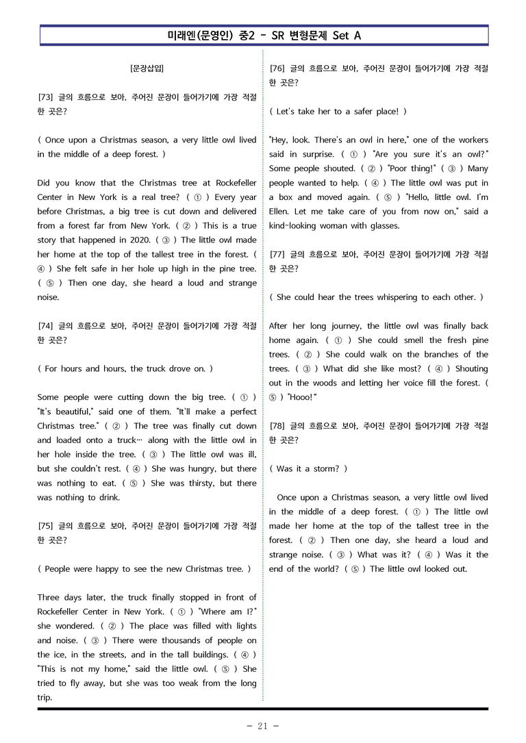 미래엔(문영인) 중2 - SR 변형문제 Set A (90제) by 이쌤문제은행 _preview_21