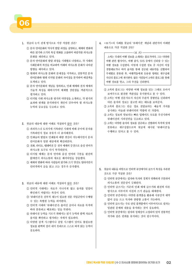 의사소통 문화에 참여하는 읽기와 쓰기_기출 적중 문제_preview_2