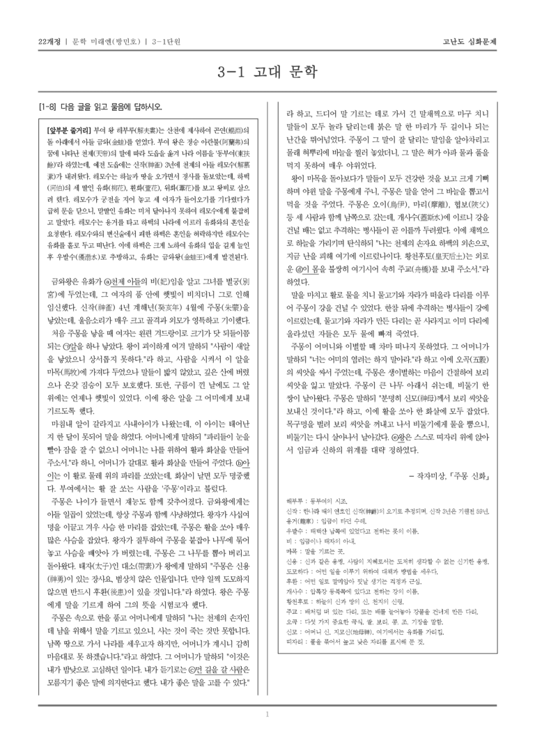 [22개정] 문학 미래엔(방) 3-1 고대 문학_고난도 심화문제_preview_1