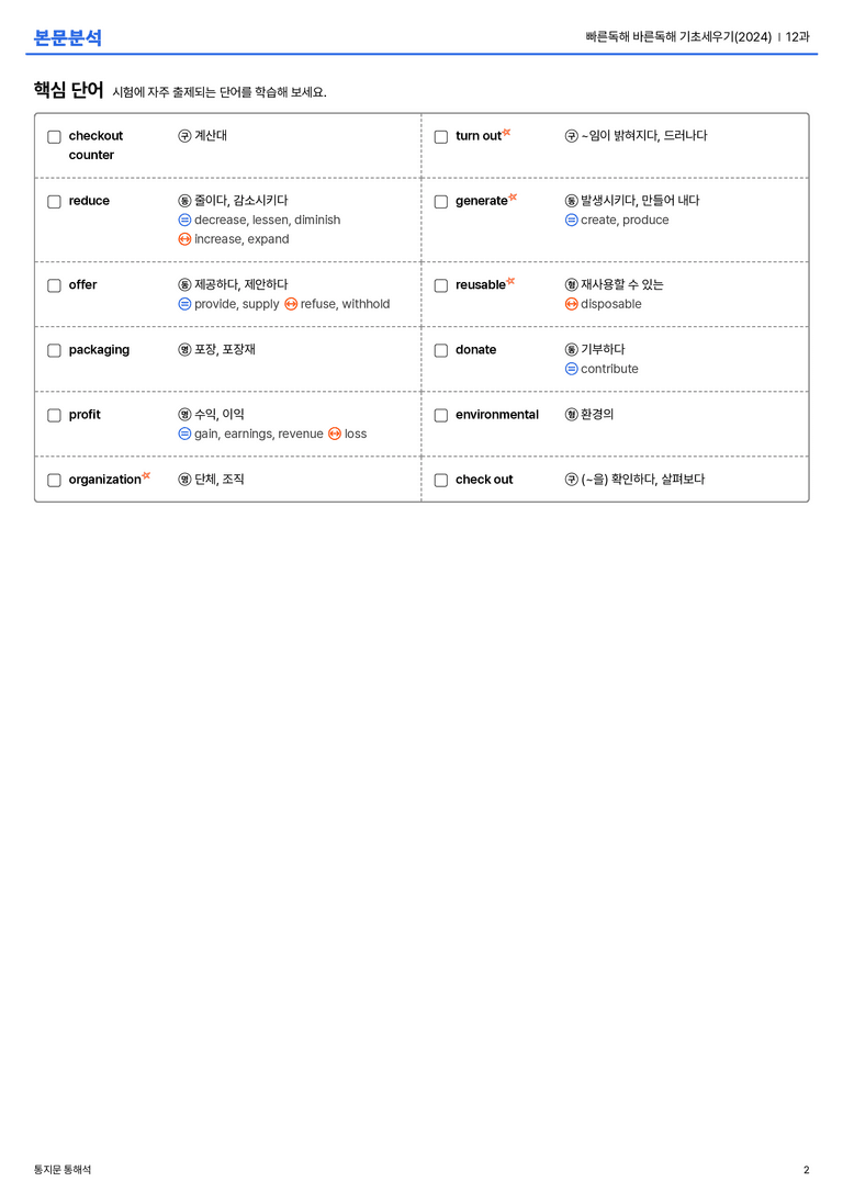 빠른독해 바른독해 기초세우기(2024) 12과 본문분석_preview_2