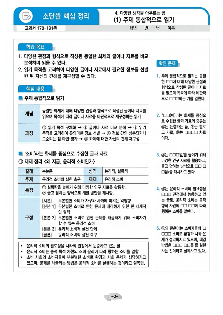 [공국2] 천재(수) 4-(1) 주제 통합적으로 읽기_분석 및 객관식 (45문제)_preview_2