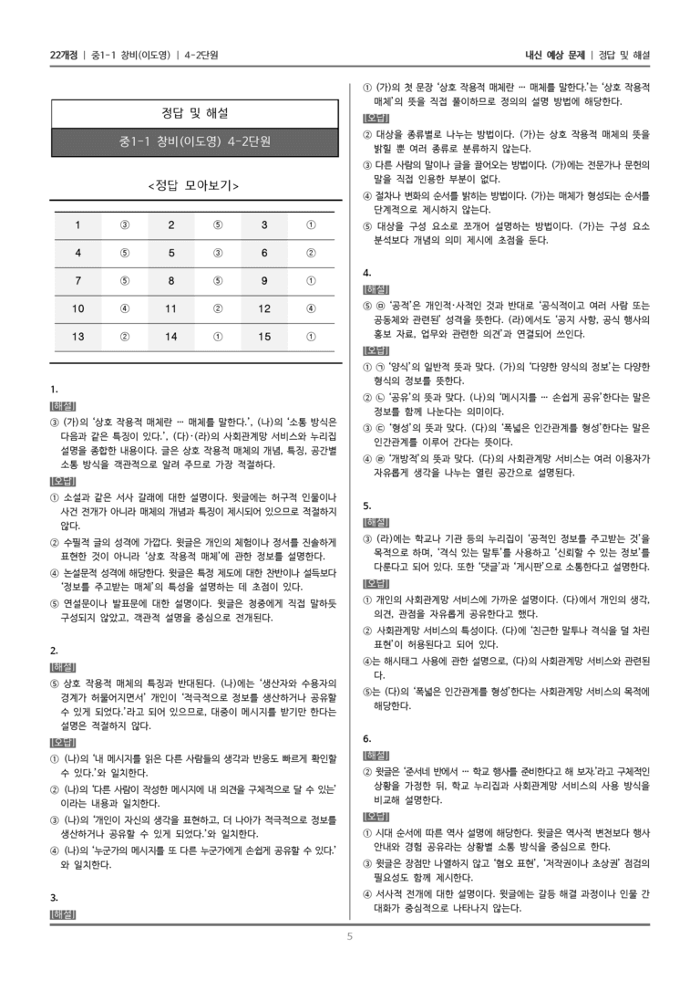 [22개정] 중1-1 창비(이) 4(2) 상호 작용적 매체 이해하기_내신 예상 문제_preview_5