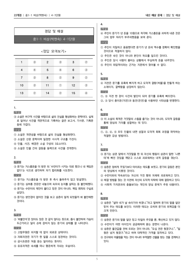 [22개정] 중1-1 비상(박현) 4(1) 문학과 갈등_내신 예상 문제_preview_5