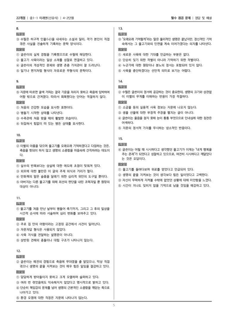 [22개정] 중1-1 미래엔(신) 4(2) 정서를 표현하는 글 쓰기_필수 점검 문제_preview_5